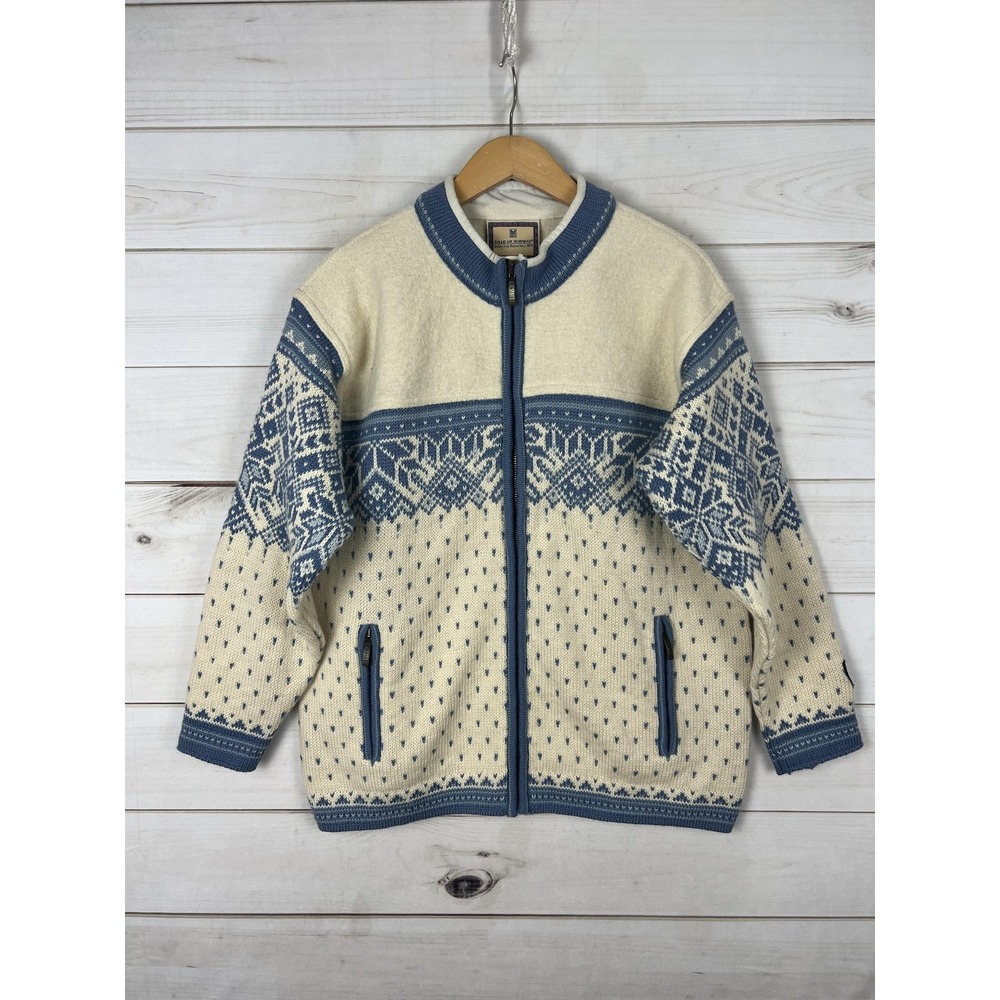 Dale of Norway Sweater Womens Small Blue Cream Wool Full Zip Cardigan Nordic